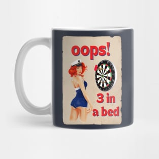 oops 3 in a bed vintage pinup girl darts Mug